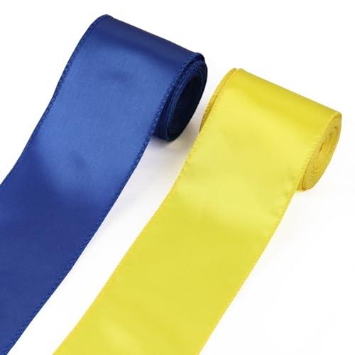 Habbiful 2.5"×10 Yards Spring Ribbon for Crafts Gift Wrapping Wreath Bows Ukraine Flag Ribbon Blue and Yellow Satin Ribbons for Fundraising Memorials Carnival Party Birthday Home Decoration