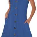 JOELLYUS Summer Dresses for Women Spaghetti Strap Button Down Casual Sundress Beach Cover Up Dress with Pockets 2026 (Blue, XXL)