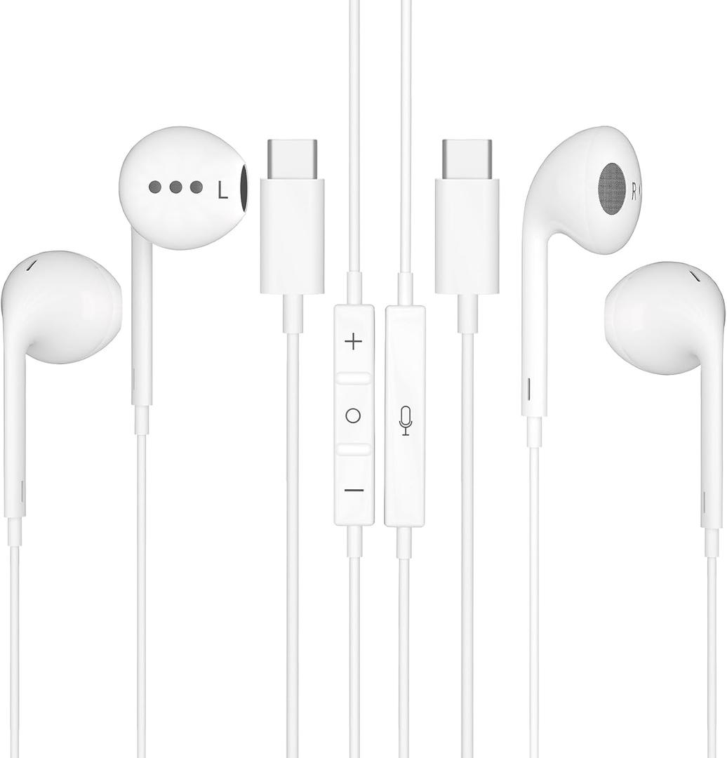 [Apple MFi Certified] USB-C Headphones for iPhone 17/16/15 2 Pack, Wired Earphones with Built-in Remote for Music, Calls & Volume Control, Compatible with iPhone 17/16/15 Pro Max, Galaxy, Pixel