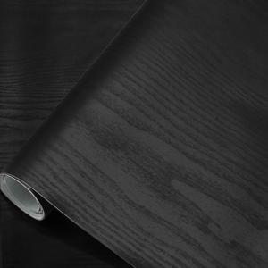 seonta Black Wood Peel and Stick Wallpaper 16"x198" Self Adhesive Vinyl Film Textured Wood Contact Paper Removable Peel and Stick on Wall Paper for Kitchen Shelf Liner Countertop Desk Table Cabinets