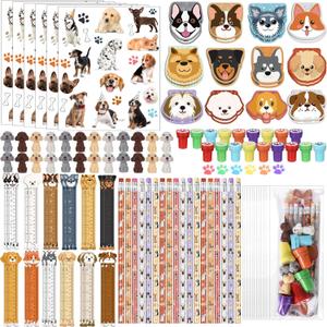 PerKoop 168 Pcs Dog Party Favors Set with Dog Mini Notebook Pencil Sticker Stamp Stationery Animals Party Favor for Puppy Pet Theme Classroom Prizes Goody Bags Piata Stuffers School Supplies