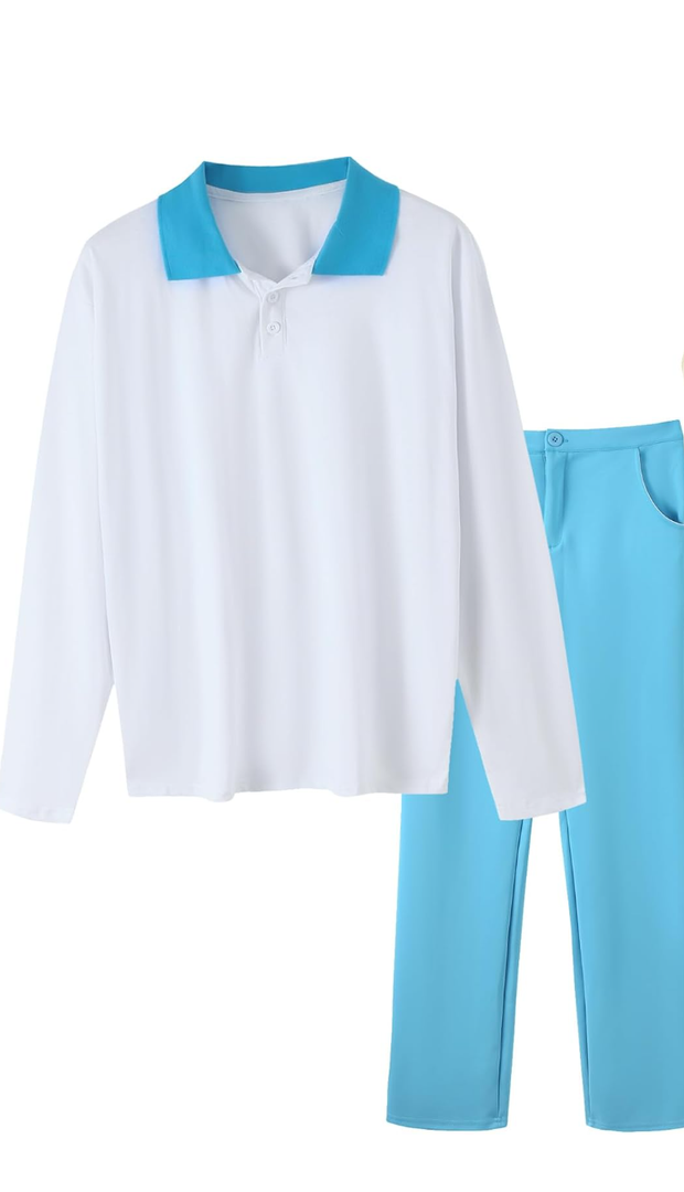 Halloween Costume for Men Classic White Shirt and Pants Outfit Cosplay Fancy Dress Suit Medium