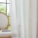 Deep Dream Grommet Semi-Sheer Boho Curtains 84 Inch Length 2 Panels for Living Room, Linen Blend Tassels Farmhouse Curtains with Embroidery for Bedroom (52" W x 84" L, 2 Panels, Off White)