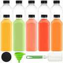 Cedilis 10 Pack 33oz Plastic Juice Bottles with Black Cap, Clear Reusable Containers with Lids, Great Disposable Bottles for Making Juice, Milk, Salad Dressing, Smoothie and Other Beverages