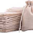 Sansam 50pcs 3.6X4.8 Inch Drawstring Burlap Gift Bags, Small Jute Jewellery Pouches, Tiny Cream Lining Burlap Favor Sacks For Herb, Spices, Jute Treat Bags for Christmas, Wedding, Party (1 Count (Pack of 50))