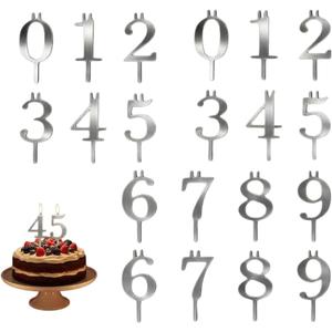 Silver Number Candle Holder for Cake, Reusable Birthday Candle Holders, Set of 2