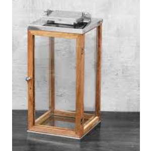 15 Inch Wooden Candle Hurricane Lantern, For Table Top, Mantle, Wall Hanging, or Garden Display, Indoor & Outdoor Use