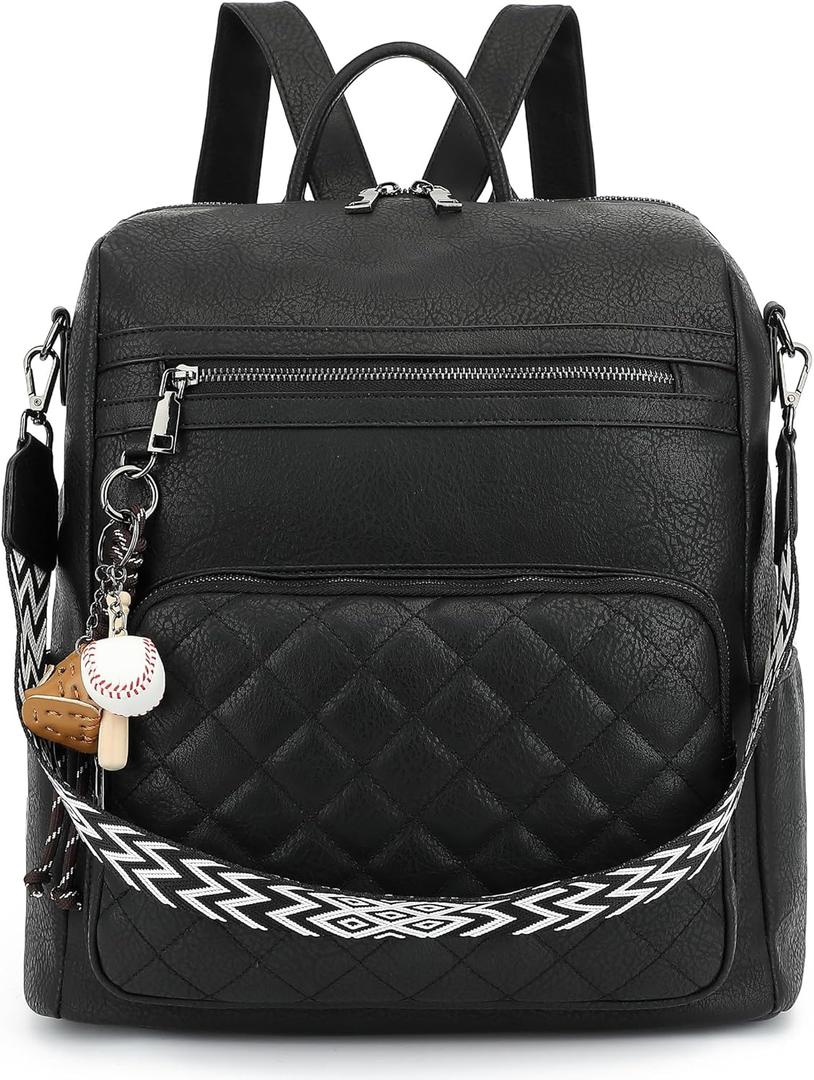 TANTOMI Backpack Purse for Women Large Leather Convertible Backpack Ladies Shoulder Bag Fashion Backpack Handbags for Travel and Work(Black)