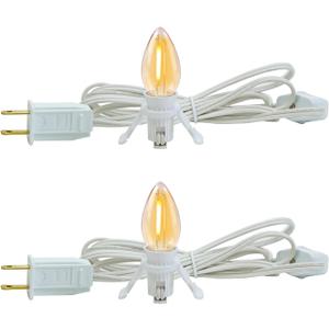 2 Pack Accessory Cord with 2 C7 Led Light Bulb Candelabra-Base E12 Socket White Cord with On/Off Switch Plugs for Holiday Decorations Christmas Village House