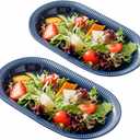 12" Oval Serving Plates, Serving Platter Ceramic Party Serving Trays and Platters Oven Safe, Porcelain Dinner Serving Tray Serving Dishes for Meat, Set of 2(Navy Blue)