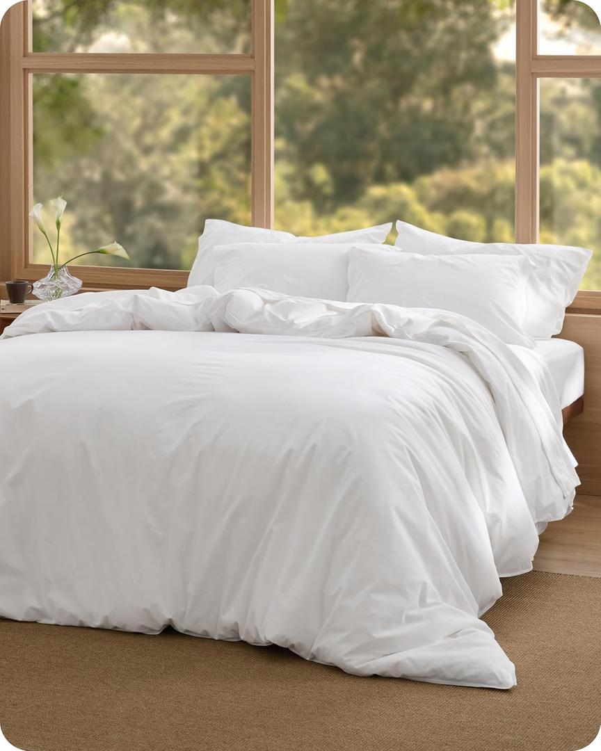 Bedsure Cotton Duvet Cover King - Luxury Slub Weave 100% Cotton Duvet Cover Set, PureWoven Bedding Set with a Linen Like Textured, Easy Change, Bright White, 104" x 90"