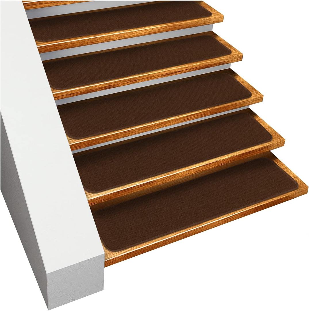 House, Home and More Set of 15 Skid-Resistant Carpet Stair Treads - Chocolate Brown - 9 Inches X 36 Inches