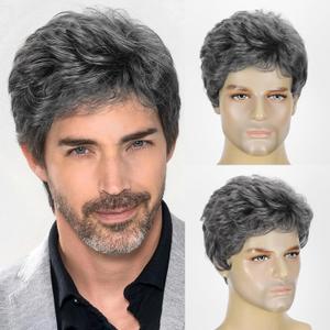 Mens Dark Grey Short Wig - Natural Looking Synthetic Hair Wig for Men Male,Heat Resistant,Layered Cut,Cosplay or Daily Wear Lightweight Male Wig