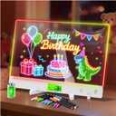 Rechargeable Lumi LED Drawing Board with 12 Markers,13.7"x10"LED Note Board Acrylic Dry Erase Board with 7 Colors Light, Doodle Glow Message Board for Birthday Halloween Christmas Gifts(White)
