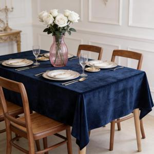 SMILETIME Navy Blue Velvet Tablecloth 104" X 60" Rectangle, Luxury Smooth Table Cover for Wedding, Party, Dining, and Banquet Events