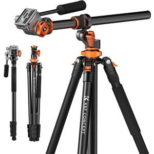 K&F CONCEPT 90''/230cm Overhead Camera Tripod, Horizontal Shooting Video Tripods with Fluid Head Heavy Duty, Detachable Monopod, for Indoor and Outdoor Use T254A7+FH-03