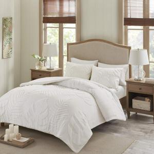 Madison Park Tufted Chenille 100% Cotton Duvet- Modern Luxe All Season Comforter Cover Bed Set with Matching Shams, King/Cal King(104"x92"), Palm Leaf Off White 3 Piece