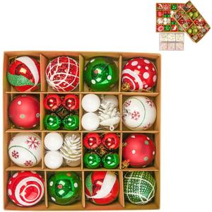 42PCS Shatterproof Christmas Ornaments Ball Set, 2.36 Inch Glittering Plastic Holiday Decorations with Hooks, Vibrant Colors Many Styles, Suitable for Christmas Tree Garden Christmas Decoration