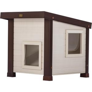 New Age Pet ECOFLEX Albany Outdoor Cat House - Weatherproof, Insulated, Elevated Floor, Dual Escape Doors, Easy Assembly, Moisture & Odor Resistant,  Maple/Brown