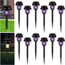 Qualirey 12 Pcs Solar Bug Zapper Outdoor Waterproof Solar Mosquito Zapper Outdoor Solar Powered Mosquito Killer Lamp Mosquito Repellent Lamp for Patio Yard Garden Insect (Purple Light, Warm Light)