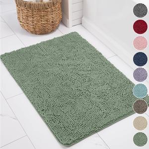KANGAROO Bathroom Rugs, Chenille Soft Absorbent Bath Rug, Shaggy Shower Mat, Quick Dry Machine Wash Bathmat, Plush Carpet Mats for Tub, Bathtub and Room Home Decor Accessories, 24x17, Sage