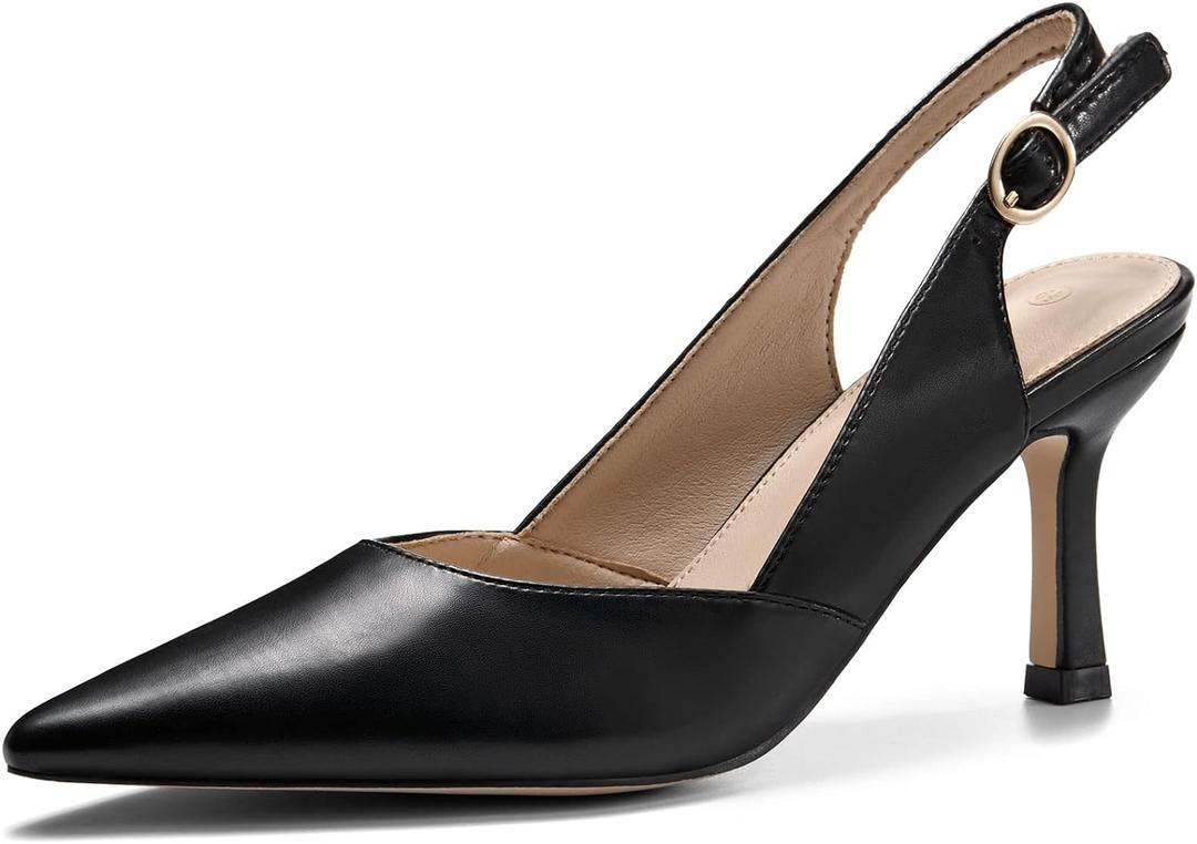 Rilista Women's Slingback Kitten Heels Closed Pointed Toe Backless Wedding Party Dress Pumps Shoes, Size 10
