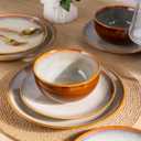 LERATIO Ceramic Dinnerware Sets for 8,Stoneware Plates and Bowls Sets,Handmade Reactive Glaze Dishes Set,Chip Resistant and Scratch Resistant | Oven&Dishwasher & Microwave Safe-Kahki (24PCS)