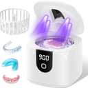 45kHz Ultrasonic Retainer Denture Cleaner Machine, Fast Cleaning for Aligners, Mouth Guards, Braces, Toothbrush Heads & Jewelry, 200ML Dental Cleaning Pod, 4 Modes & Digital Timer, White