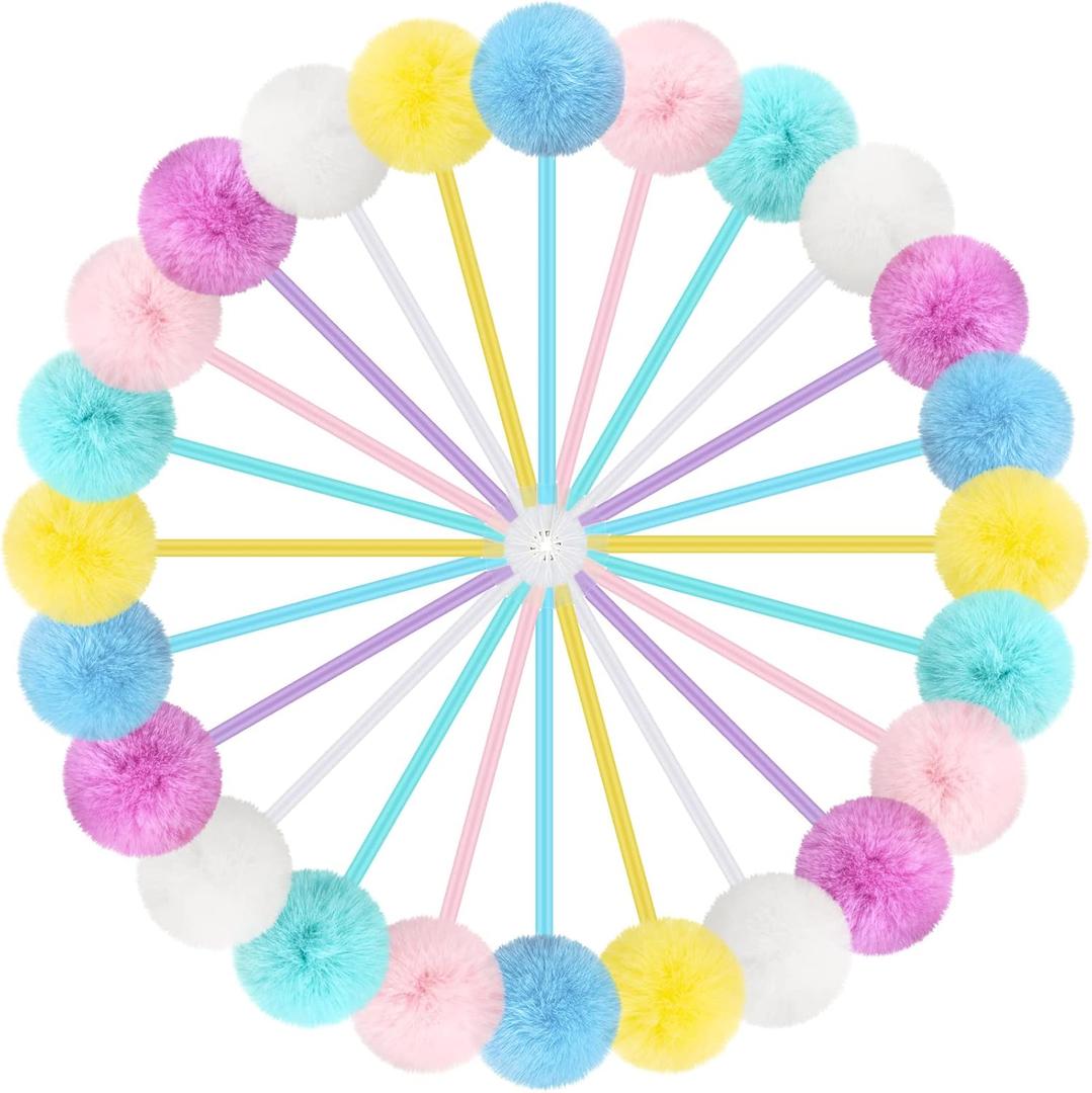 Epakh 36 Pcs Pompom Ballpoint Pen Fluffy Ball Cute Kawaii Plush Fuzzy Pen Black Gel Ink Macaron Color Ballpoint Pompom Gift for Office Women Coworkers, 6 Colors