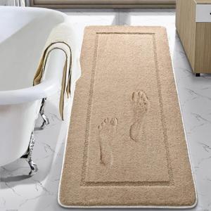 LOCHAS Luminous Non Slip Bathroom Rugs Runner 24 x 60 Inch, Extra Soft and Comfy Bath Mats Rug, Absorbent Thick Microfiber Mat Carpets for Shower, Beige