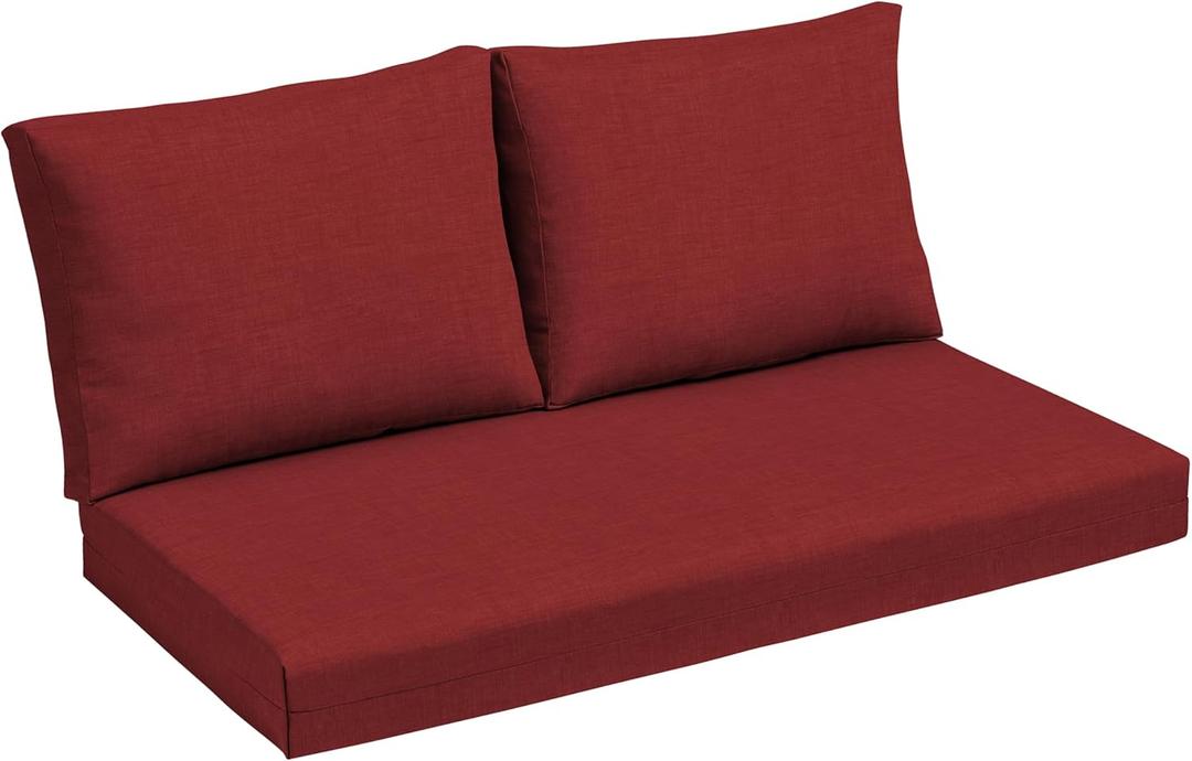 Arden Outdoor Loveseat Cushion Set, 48 x 24, Water Repellent, Fade Resistant, Cushion Set for Couch, Bench, and Swing 48 x 24, Ruby Red Leala