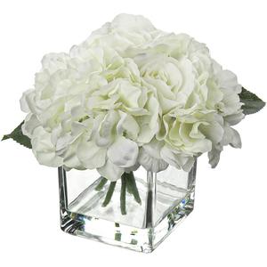 White Fake Flowers with Vase Hydrangea Artificial Flowers in Vase Peony Faux Flowers in Vase Rose Silk Flowers Peonies Floral Arrangements Artificial with Vase for Home Office Table Shelf Decor