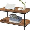 SENIG Small Brown Rectangle Wood and Metal Coffee Table with Storage Shelf for Small Living Rooms (31.5in)
