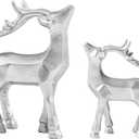 DN DECONATION Reindeer Christmas Decorations Set of 2  Silver Xmas Reindeer Figurines with Faceted Surface, Modern Resin Standing Christmas Deer Statues for Mantel Tabletop Shelf Winter Decor