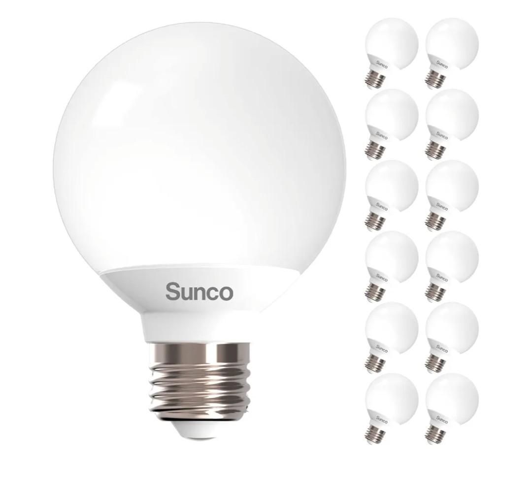 Sunco 12 Pack Vanity Globe Round Light Bulbs G25 LED for Bathroom Mirror 40W Equivalent 6W, 3000K Warm White, Dimmable, 450 LM, E26 Base, Round Frosted Decorative Bulb, UL & Energy Star Listed