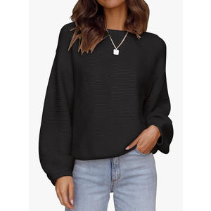 ZESICA Women's Crew Neck Long Lantern Sleeve Fall 2026 Casual Loose Ribbed Knit Solid Soft Pullover Sweater Tops Size Xl