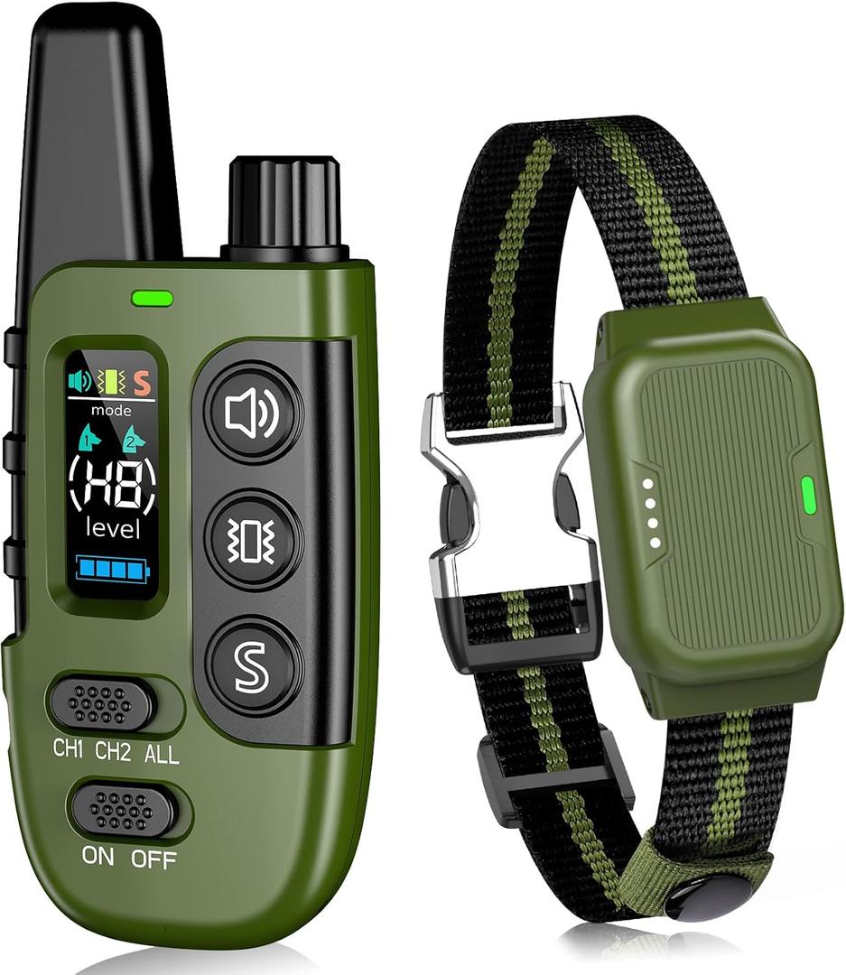 Shock Collar for Dogs, IP67 Waterproof Dog Training Collar with Remote Control, 3 Modes: Beep, Vibration, Safe Static, Rechargeable Adjustable for 15-110lbs Medium Large Dogs (Green)