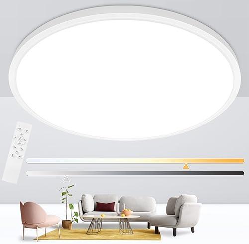 Glowall 24 Inch Led Ceiling Light Fixture, Ultra Thin Flush Mount, Dimmable with Remote Control, 56W, 5600 Lumen, Modern, Round, White, for Kitchen, Dining Room, Bedroom, Living Room, Home Office