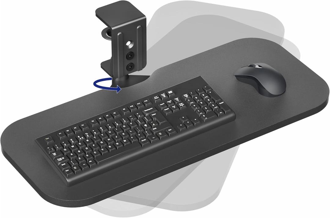 VIVO Clamp-on 23 x 10 inch Rotating Computer Keyboard and Mouse Tray, Extra Sturdy Desk Swivel Clamp, Ergonomic Typing, Black, MOUNT-KB04CB