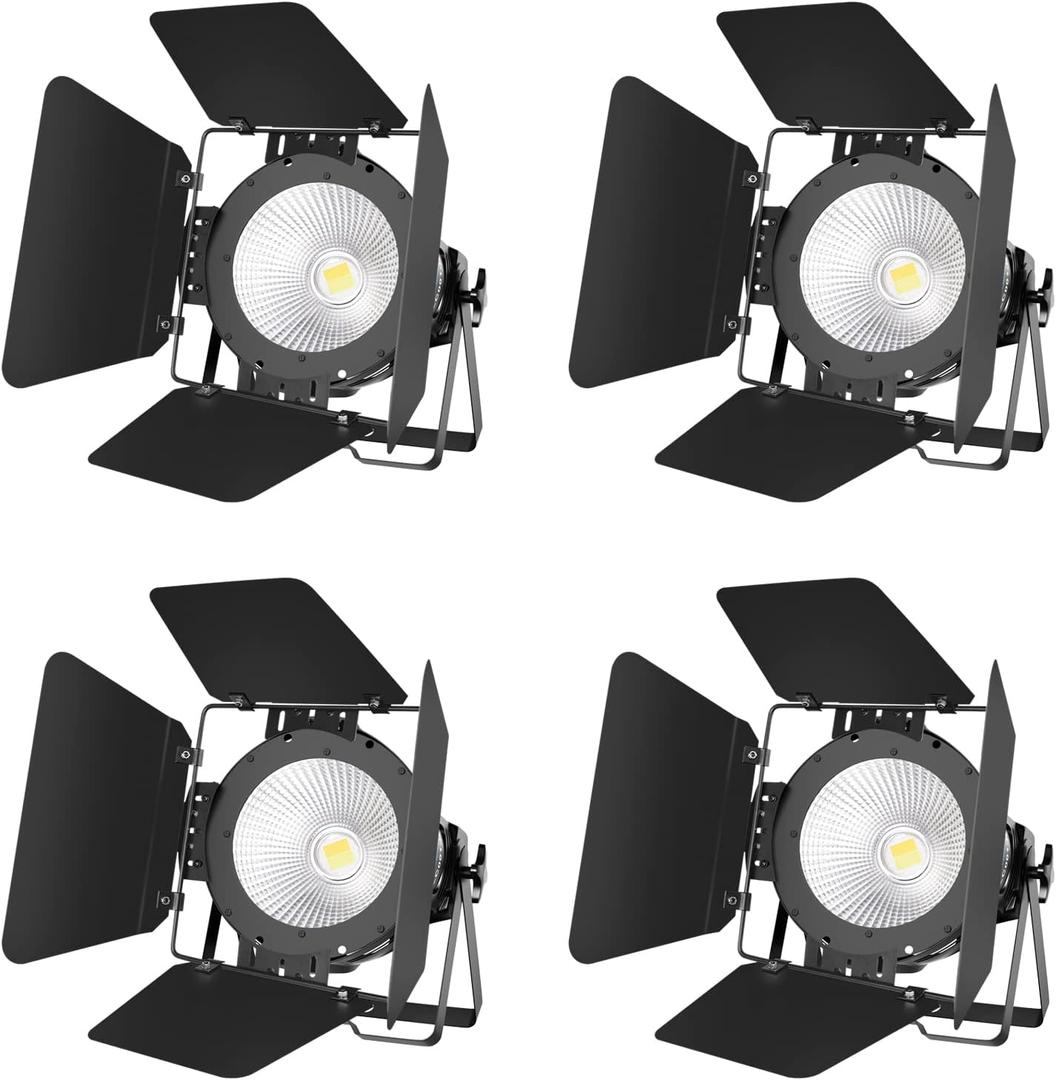 BETOPPER White Stage Par Lights w/Barndoor Professional 100W COB Spotlight Bright DJ Light Strobe Lighting for Church,Parties,Wedding,Therter,Live Events,Stage etc.4