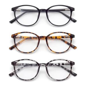 FoxMook 2-Pack Blue Light Blocking Glasses Round Women Men Computer Glasses Anti Eye Strain/UV/Glare Gaming Glasses, Black Brown-Tortoise Gray-Tortoise