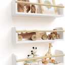 Decorative Nursery Bookshelves for Kids - Set of 3 Easy to Install Floating Shelves for Wall Mount - Beautiful Hanging Organizer Furniture for Your Baby Boy or Girl's Bedroom and Play Room Decor (White/Natural)