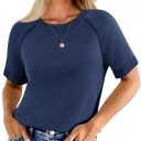 Cicy Bell Womens Short Sleeve Sweaters Crewneck Knit Tops Pullovers Shirts (Blue, S)