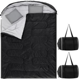 Tranqun 2 Pack Double Sleeping Bag for Adults, Queen Size Two Person Camping Sleeping Bag with Pillow Waterproof 3 Season Cotton Fabric for Hiking Backpacking Warm & Cold Weather, Sleeping Bags: 86.61 x 59.06 "