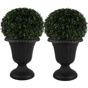 Outdoor Planter 2-Pack - 16x18-Inch Urn Planters - Plastic Plant Pots for Indoor, Outdoor, or Front Porch Decor - Flower Pots by Pure Garden (Black)