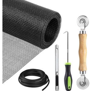 Window Screen Replacement Kit, 59"x106" Window Screen Mesh with 32Ft Spline/Rolling Tool/Hook/Cutter, 5-in-1 Window Screen Repair Kit for Window and Screen Door