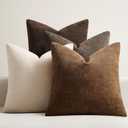Pack of 4 Throw Pillow Covers 18x18 Inch Chenille Textured Neutral Brown Soft Pillow Covers Solid Decorative Farmhouse Cushion Covers Home Boho Western Decor for Couch Sofa Bed Living Room