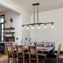 6-Light Kitchen Island Lighting,Dining Room Lights Modern Farmhouse Chandelier with Clear Glass Shade,Modern Rustic Black and Gold Metal Chandelier, Kitchen Pendant Light Fixtures Over Table