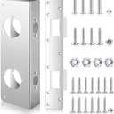 1 Set Silver Stainless Steel Lock and Door Reinforcement Plate Set Mortise Lock Conversion Kit Exterior Interior Doors Repair Kit for 1-3/4 Thick Door Double Hole Doors