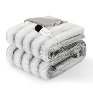 ZonLi 2-in-1 Weighted Heated Blanket for Back Pain, Heated Weighted Blankets Queen Size, 6 Heating Levels 1-10H Auto Off, Soft Ribbed Rabbit Fur Washable, Chirstmas Blanket for Family, Grey